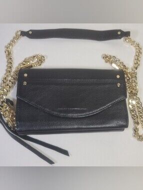 Aimee Kestenberg Delancey Black Leather Gold Tone Chain Wallet Crossbody Purse